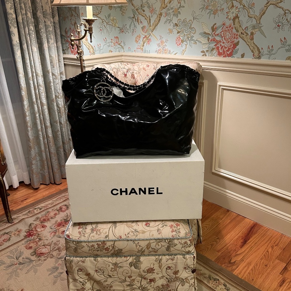 Chanel Coco Grand Cabas Black Vinyl Tote Bag size XL